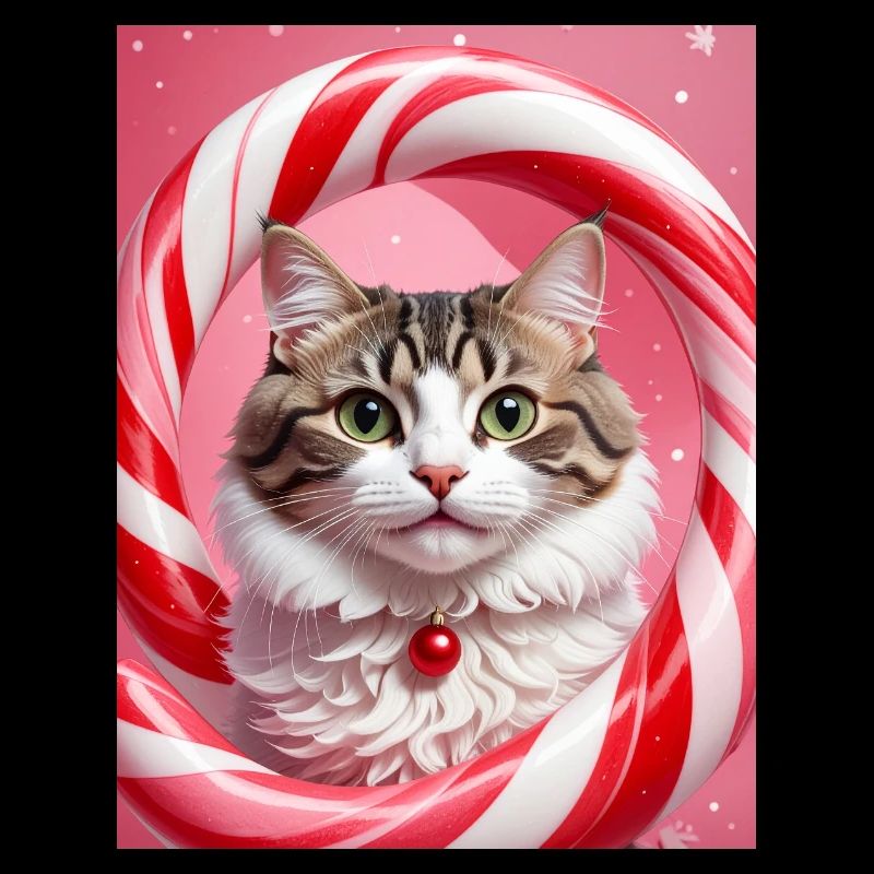 Weihnachtskatze im Süßigkeiten-Ring-Design