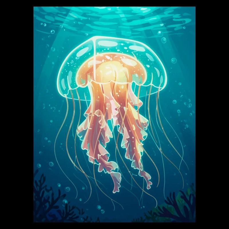 Méduse-boîte de style bande dessinée, en forme de cube transparent