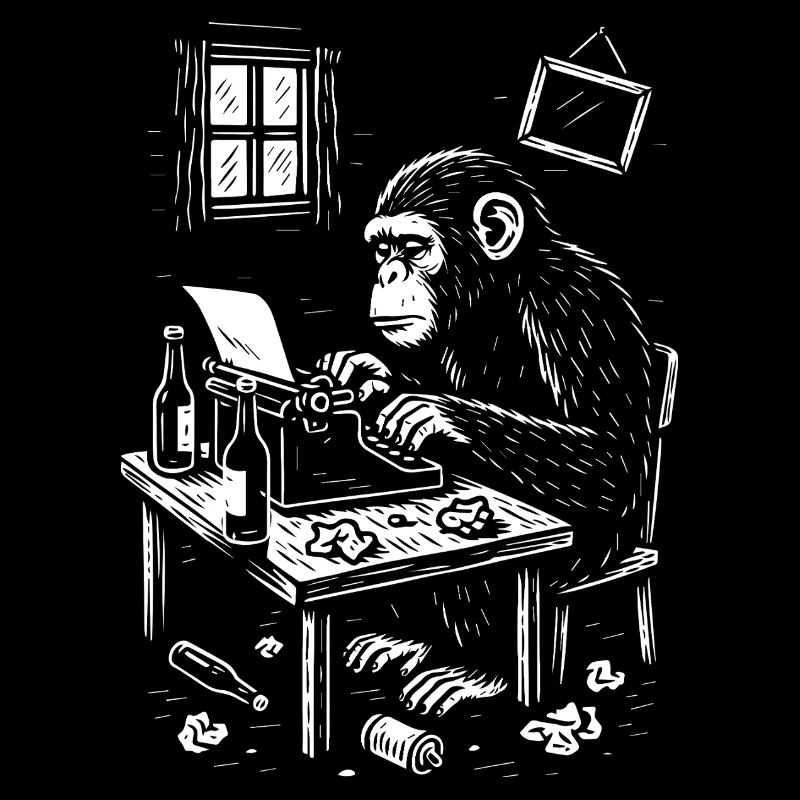 Chimp at the Desk writing a book