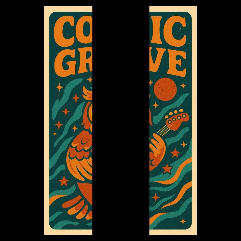 Psychedelic retro design with owl and guitar