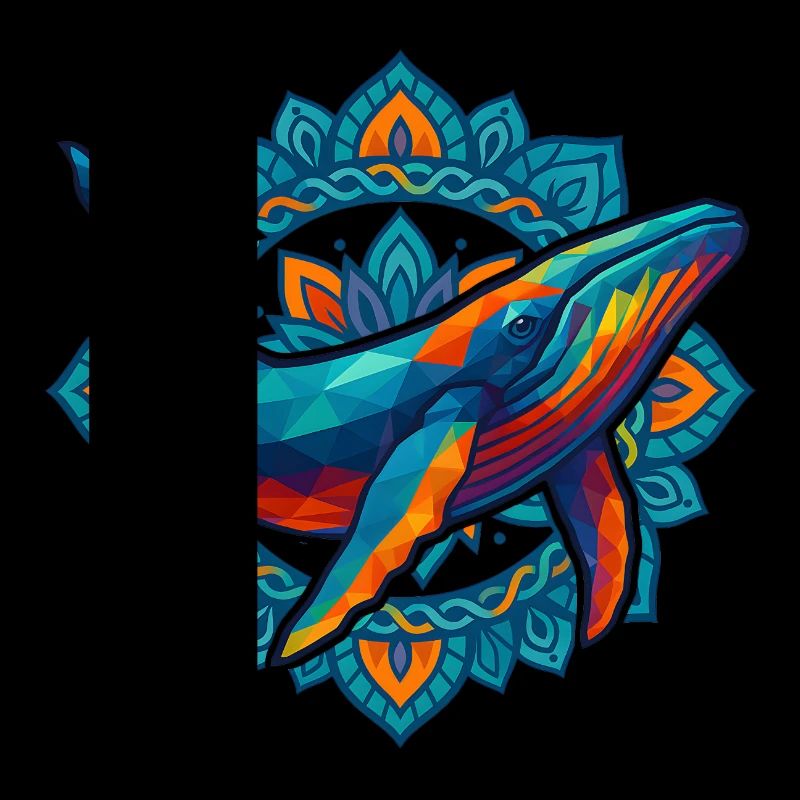 WPAP Polygon Style Animals Whale Flowers Wreath