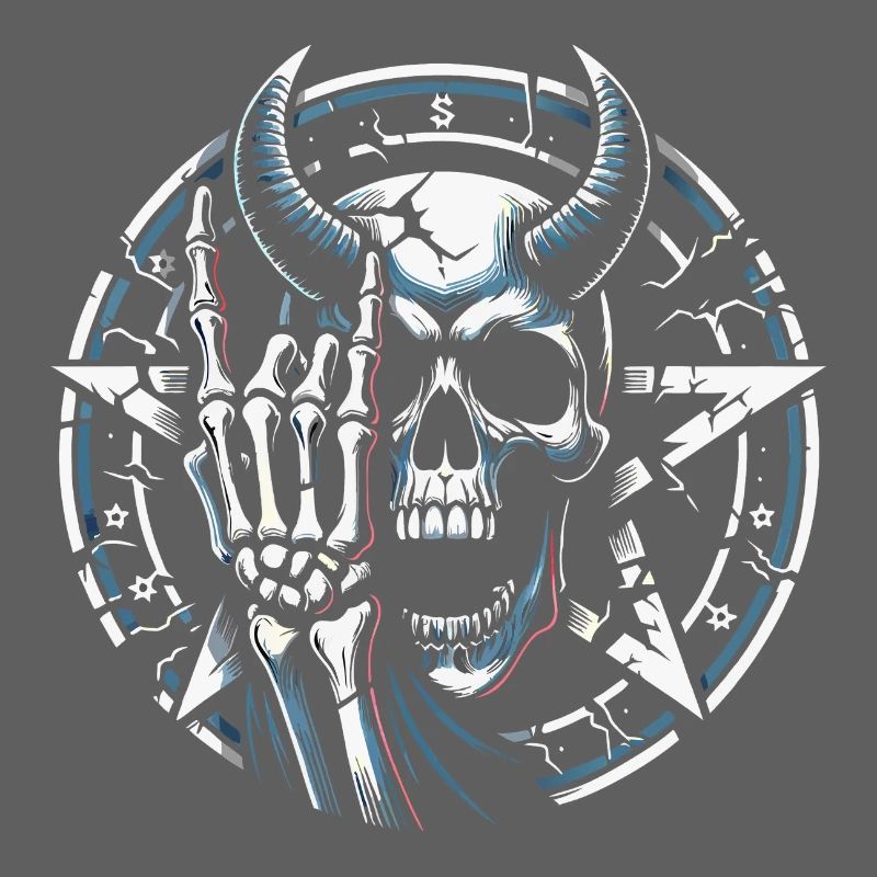Skull with horns pentagram makes devil horns