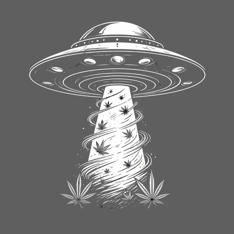 UFO and Cannabis Leaves - Creative Sci-Fi Design
