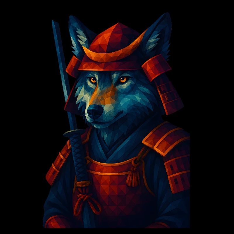 WPAP Style Animal - Samurai Wolf Ancient Armor