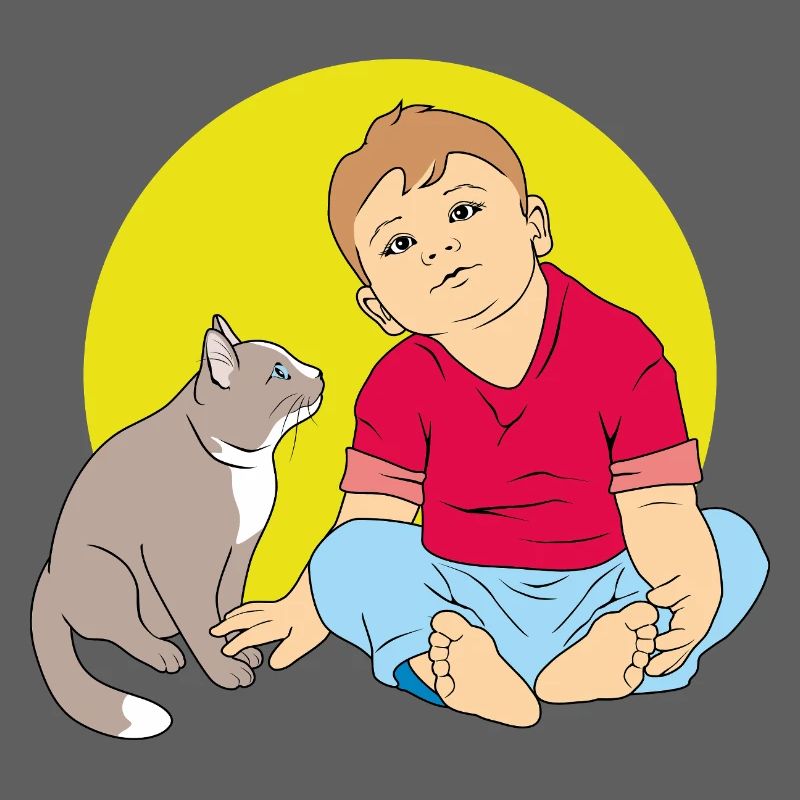 Junge spricht mit Katze