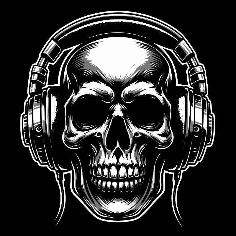 Skull mit Kopfhörern als DJ