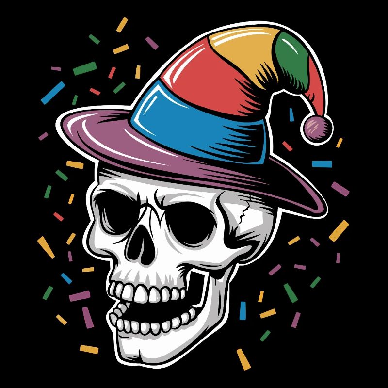 Funny Skull with Fool's Cap and Confetti