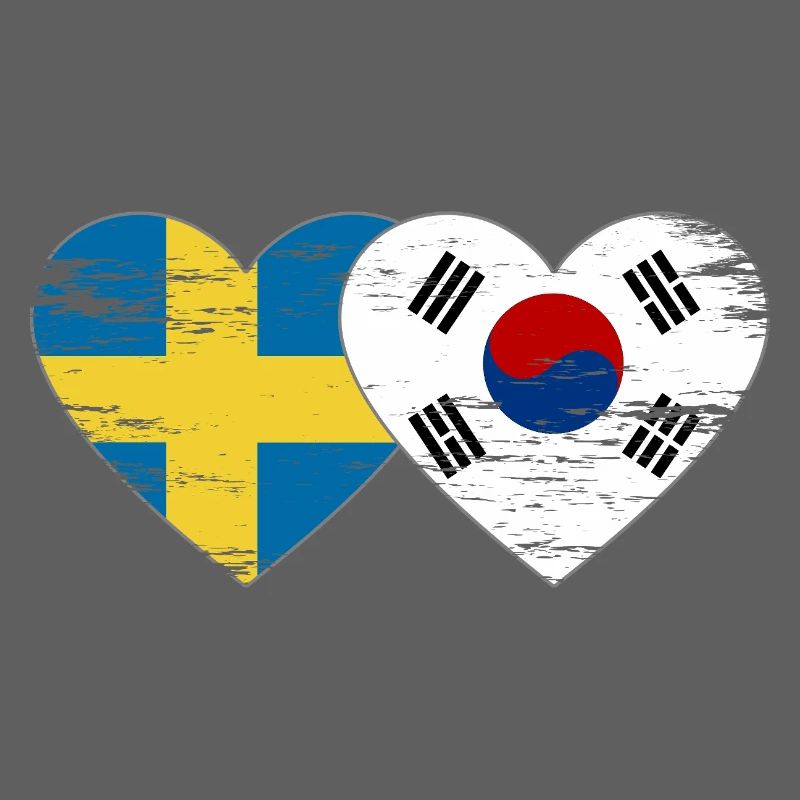 Suède Corée du Sud drapeau coeur utilisé