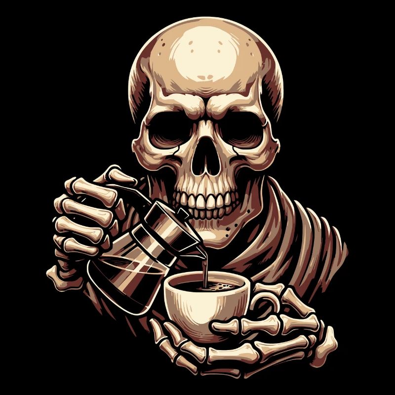 Skull mit Kaffeebecher Kaffee