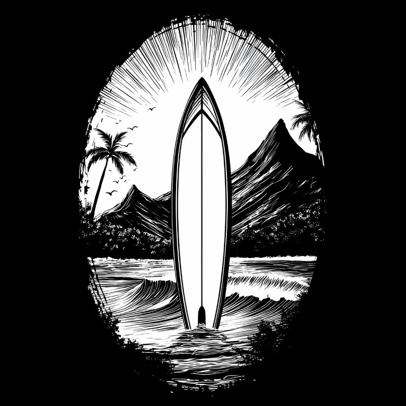 Planche de surf - Vagues - Surf - Plage - Palmiers