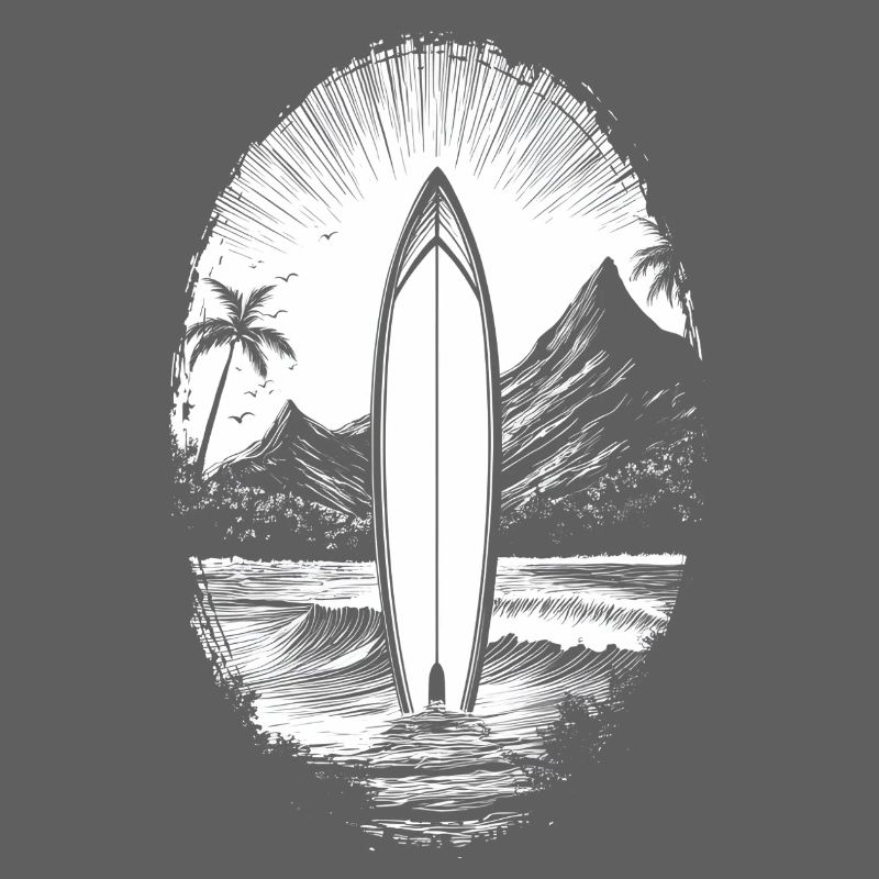Planche de surf - Vagues - Surf - Plage - Palmiers