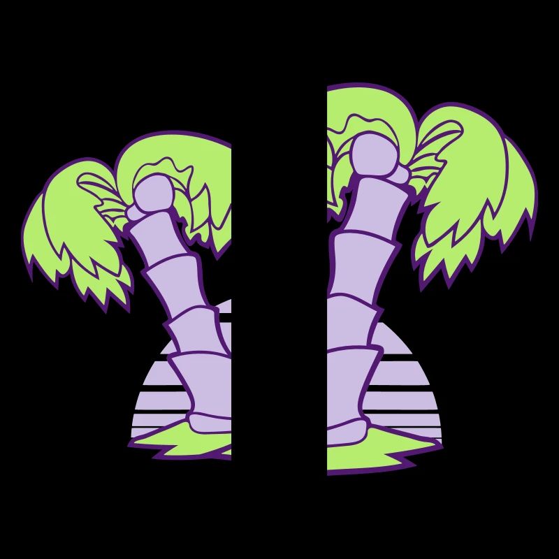 2 Palm Trees Island Tree Stripes Sun Sunset