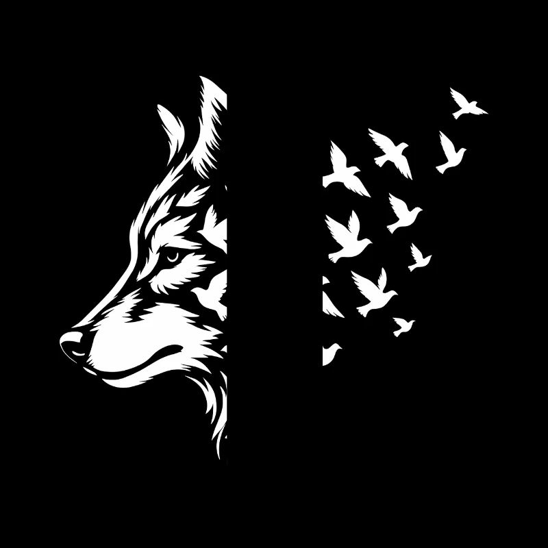 Stilisierter Wolf mit fliegenden Vögeln