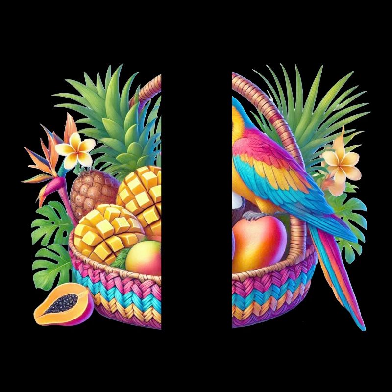 Fruit basket with parrot