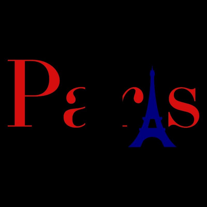 Roter Text in Paris mit blauem Eiffelturm