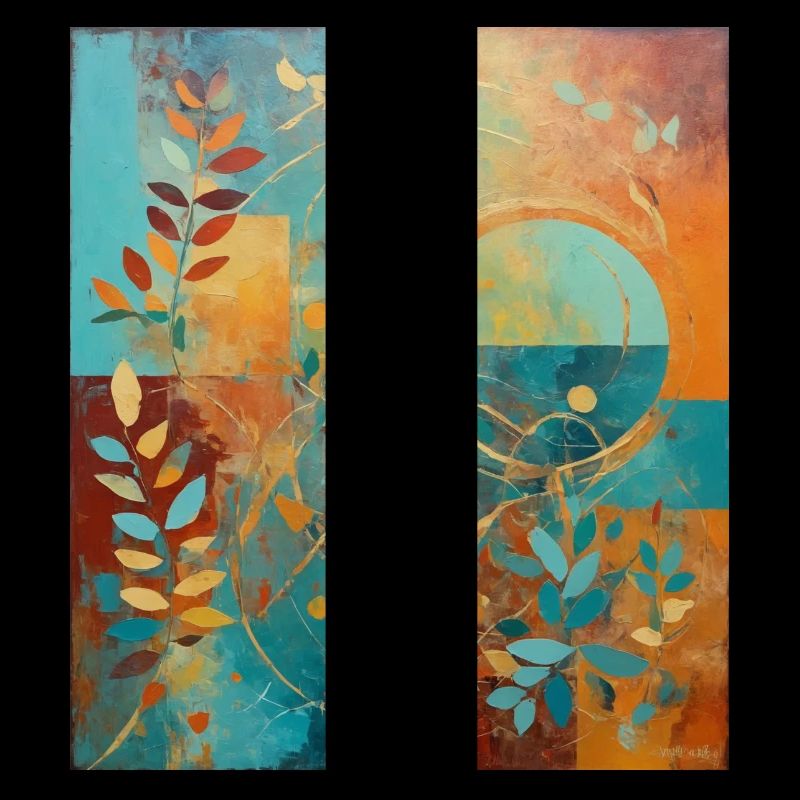 Composition abstraite avec des feuilles et des cercles