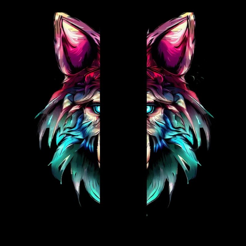 Mystischer Wolf Synthwave Wolfskopf