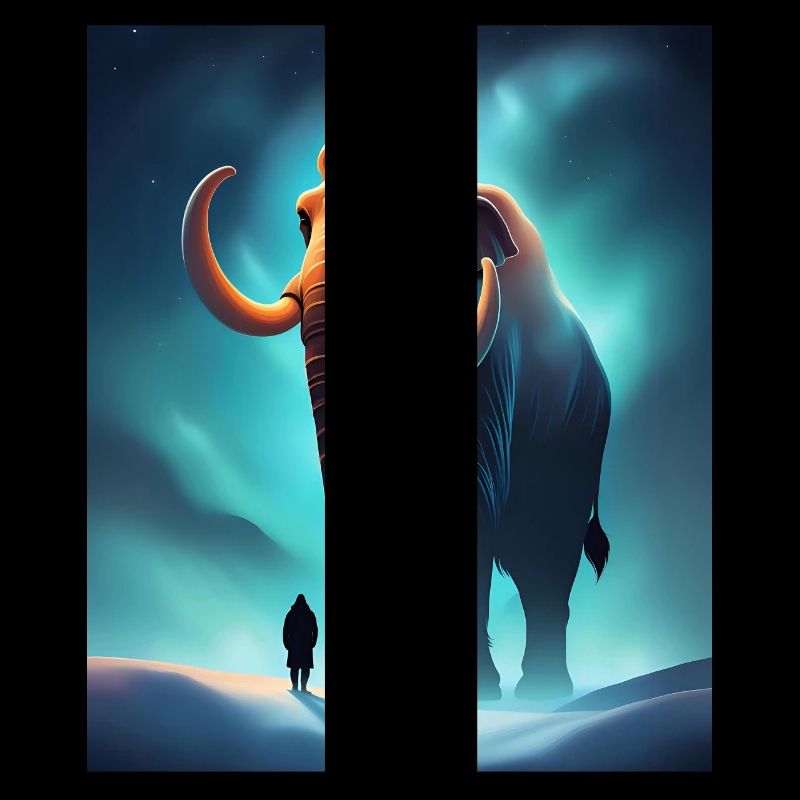 Cool mammoth and a human