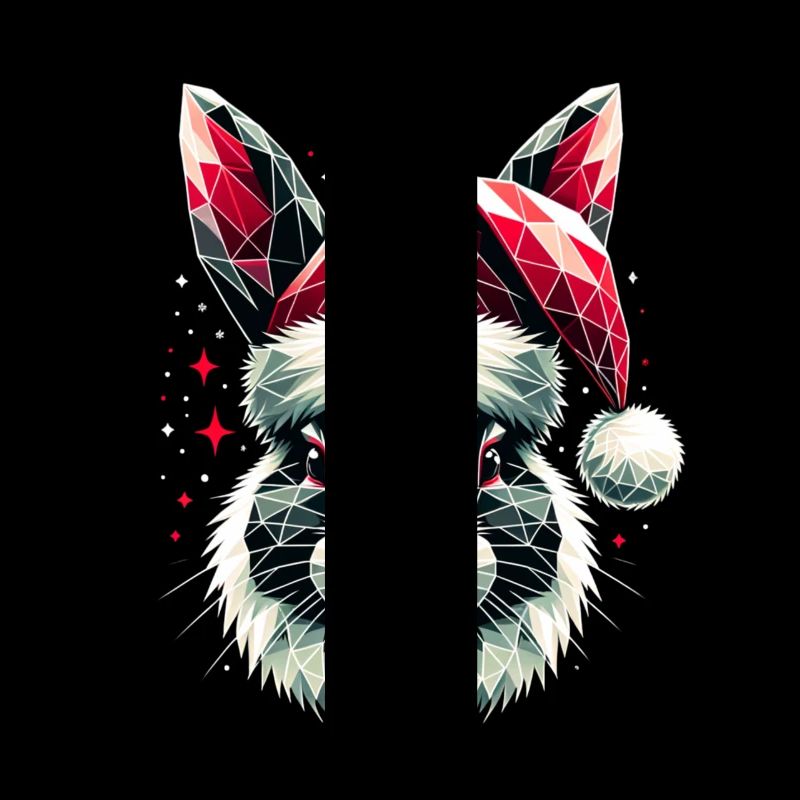 Polygon Art Bunny Wearing Santa Hat Original