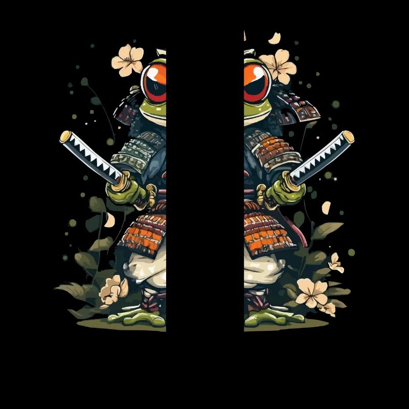 Grenouille samouraï avec des épées et des fleurs