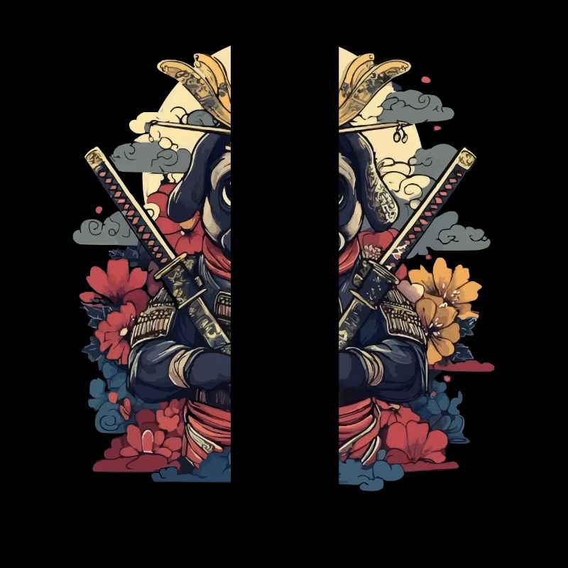 Guerriers carlin samouraï avec épées et fleurs