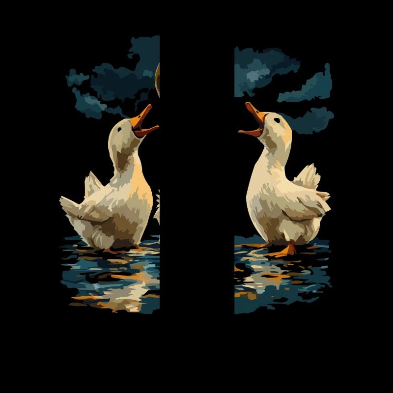 Three Ducks in the Moonlight at the Lake