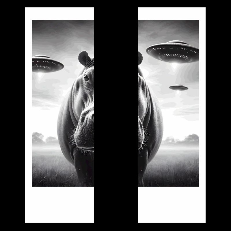Hippo Sci-fi Funny Graphic Selfie with UFOs Weird