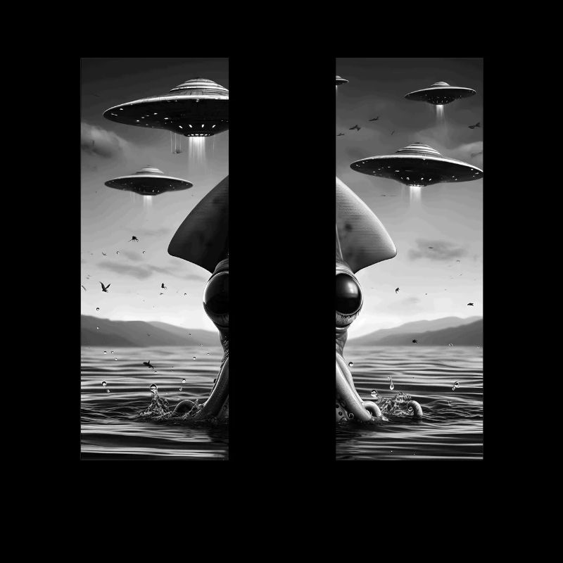 Squid Octopus Funny Graphic Selfie with UFOs Weird
