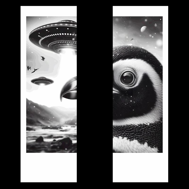 Penguin Sci-Fi Funny Graphic Selfie with UFOs Weir