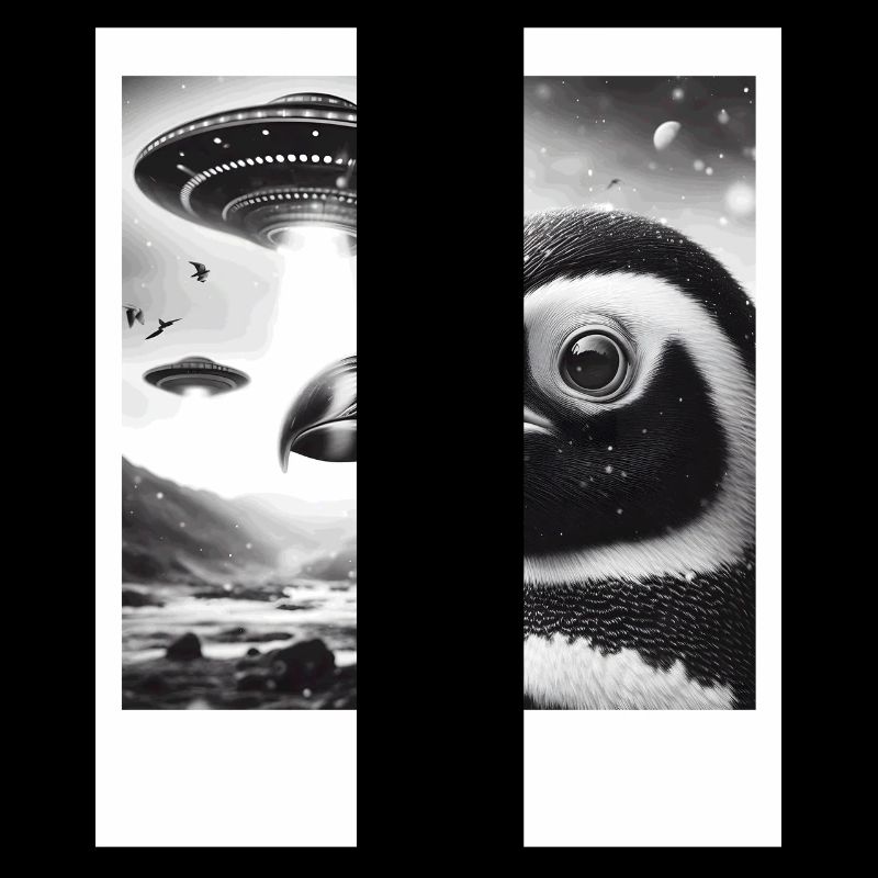 Penguin Sci-Fi Funny Graphic Selfie with UFOs Weir