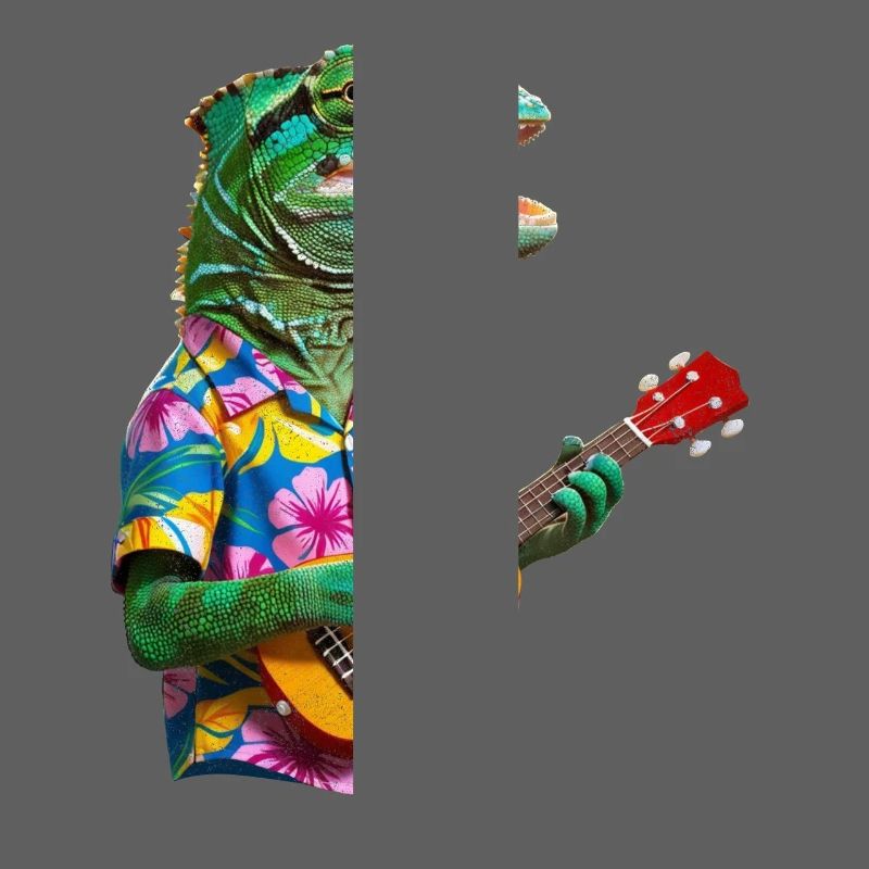 Chameleon plays ukulele