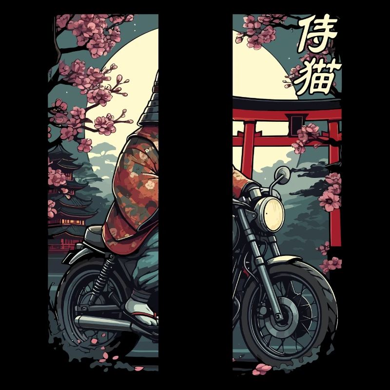 Samurai cat on motorcycle