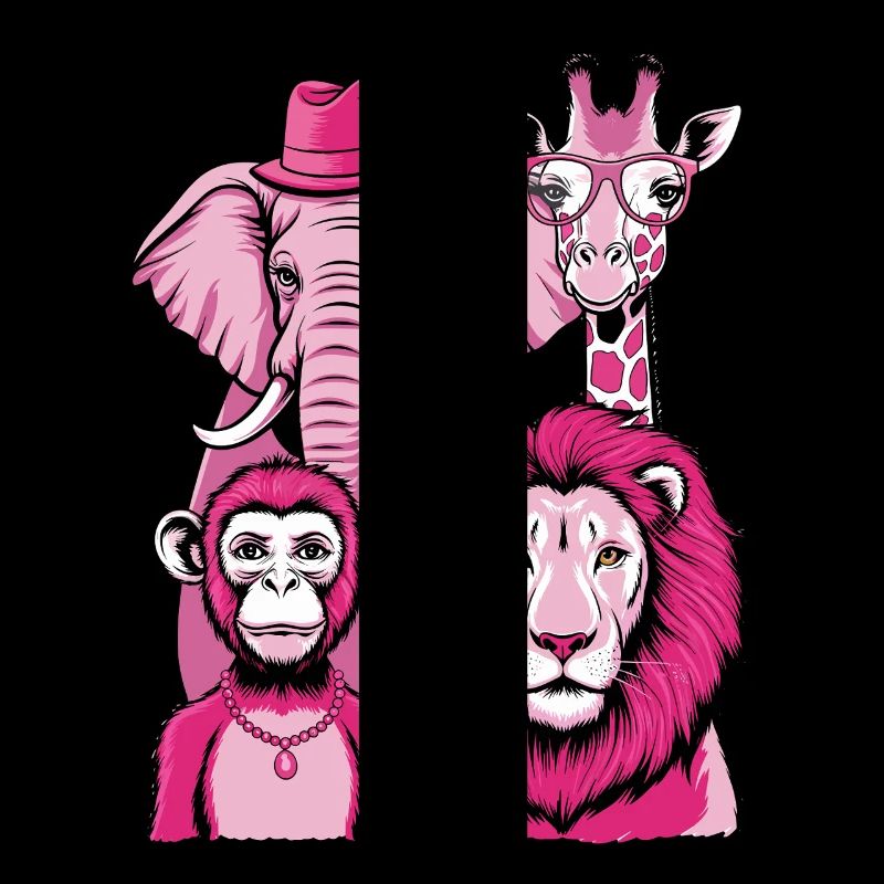 Elephant Monkey Lion Giraffe in Pink Look with Style
