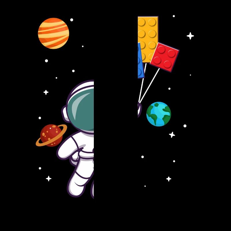 Astronaute avec des blocs de construction et des planètes dans l’espace