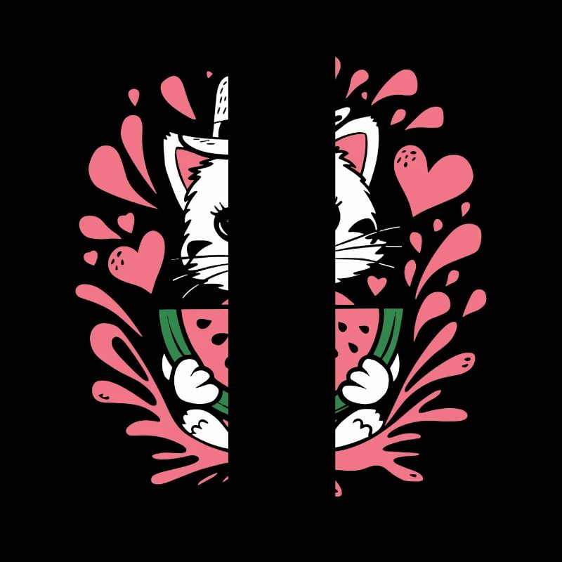 Chaton mignon avec des éclaboussures de pastèque et de cœur