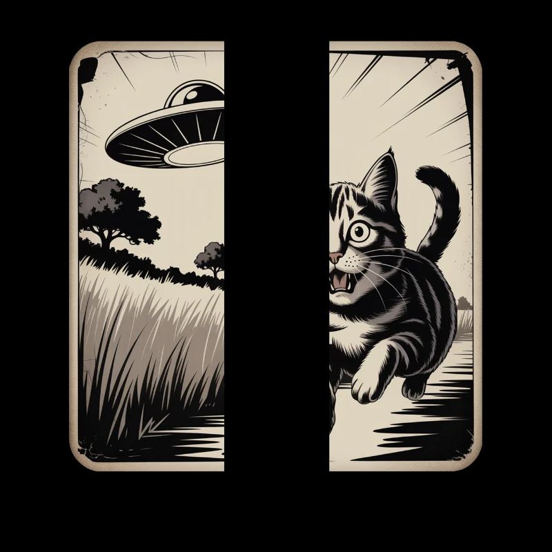 Dessin d’aventure de chat et d’OVNI