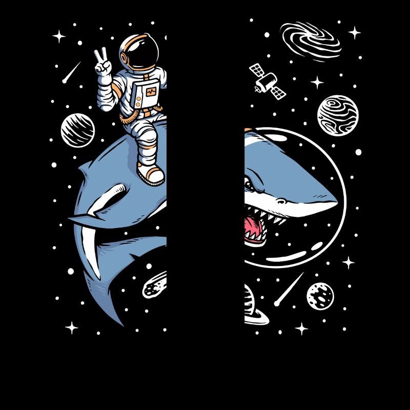 Astronaute chevauchant un requin de l’espace