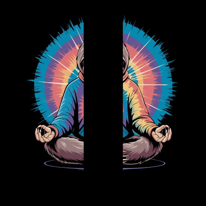 Meditating sloth in rainbow look