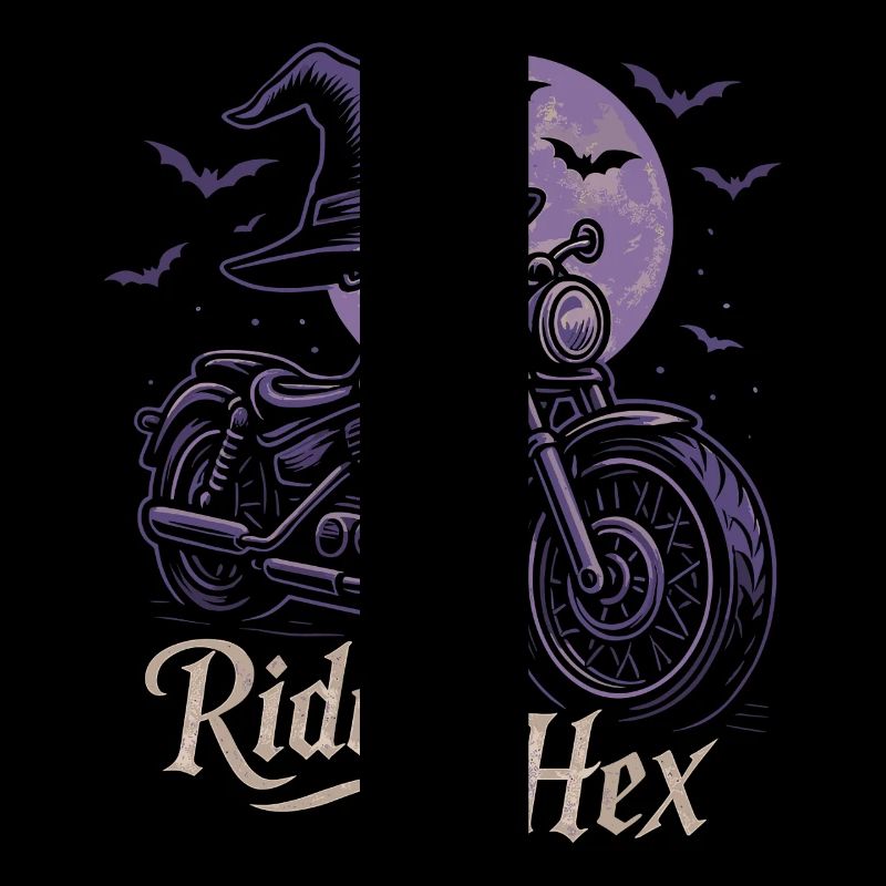 Witch ride on motorcycle at full moon