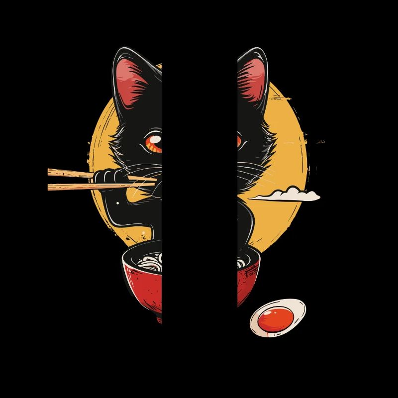Black Cat With Ramen Bowl Moon