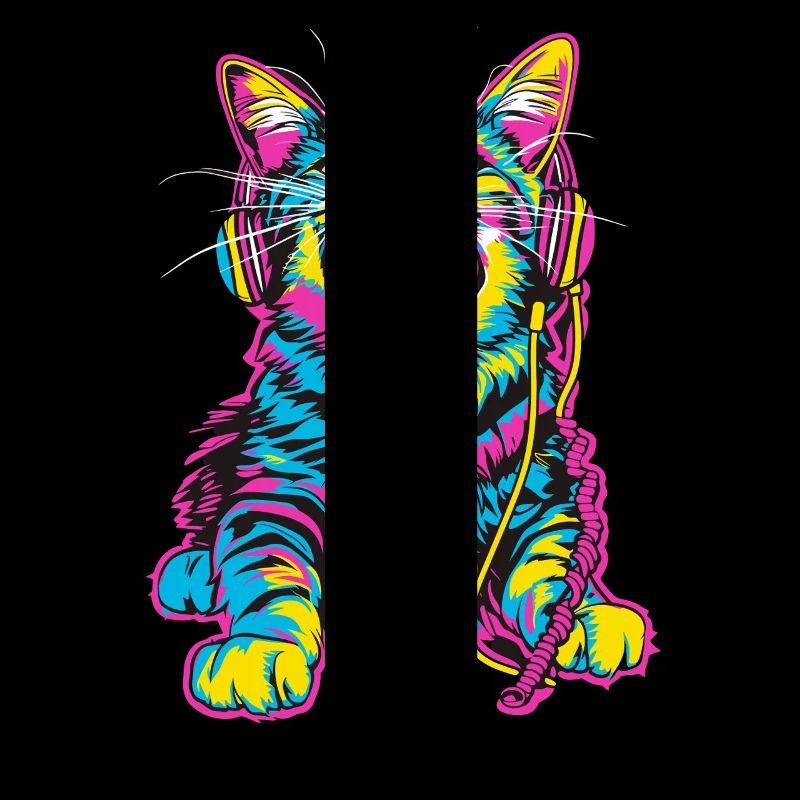 Chat coloré avec des écouteurs dans un style rétro