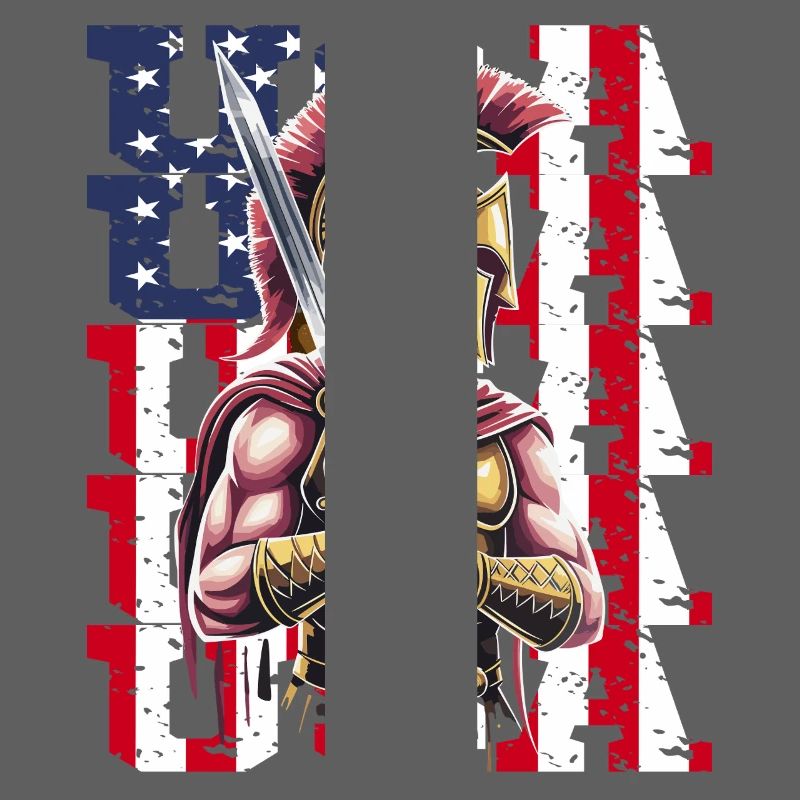 Guerrier spartiate des États-Unis avec épée devant le drapeau
