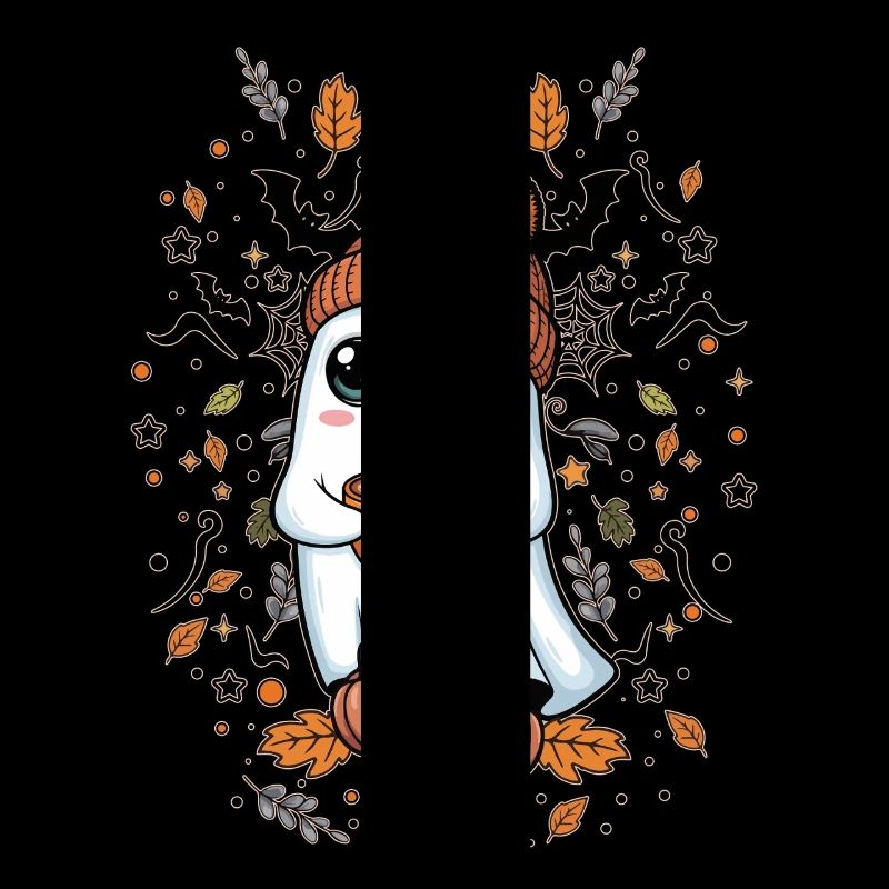 Cute Ghost Drinking Coffee Pumpkin
