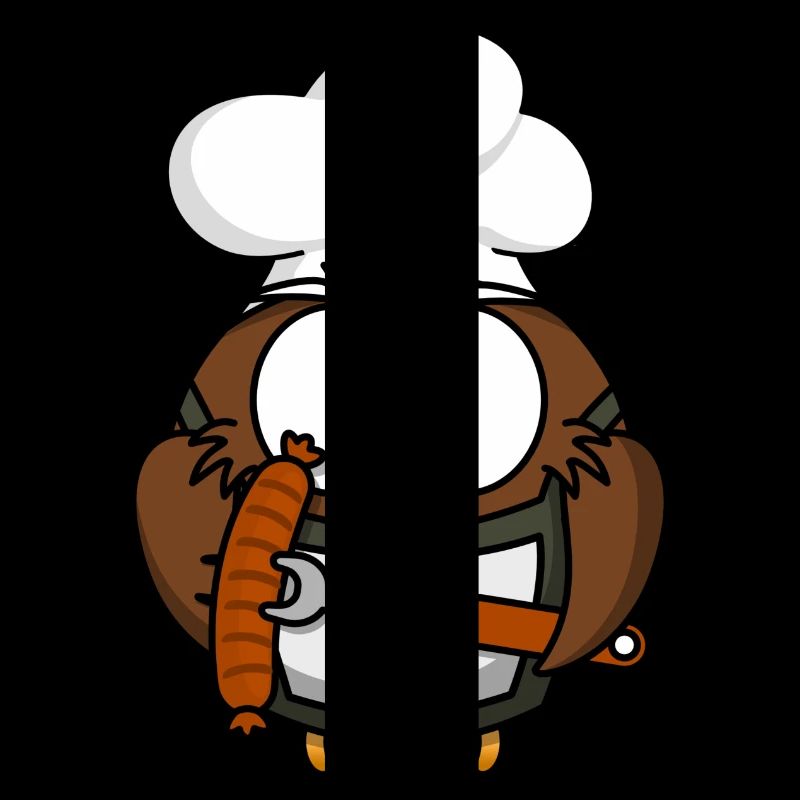 Eule am Grill mit Essen Comic Stil