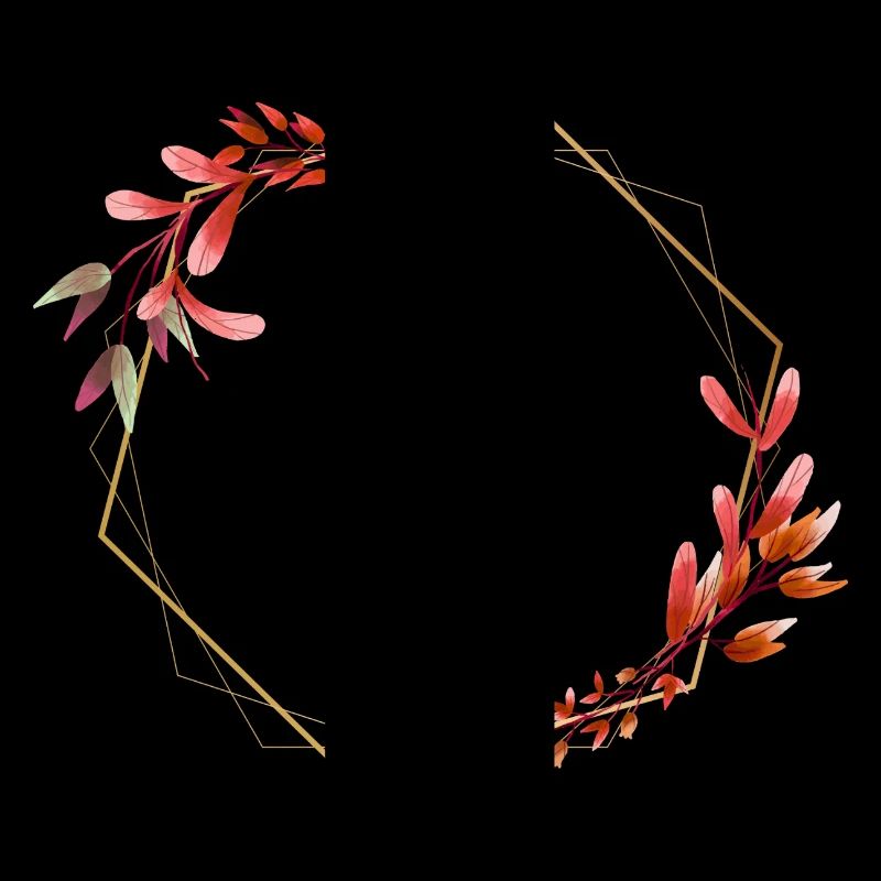 Hexagone doré à fleurs rouges et oranges