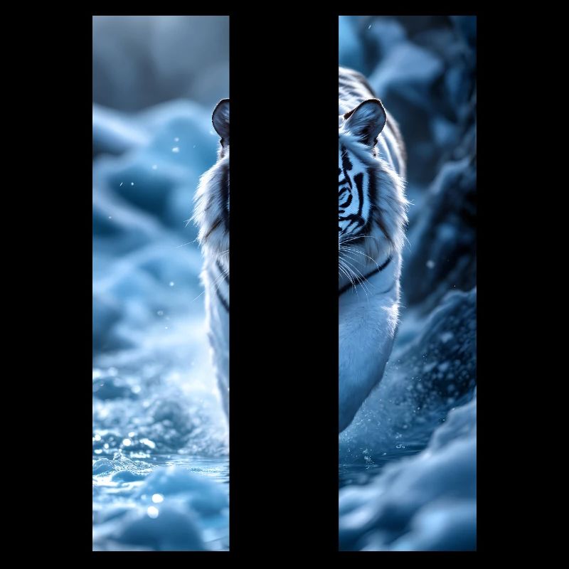 White tiger runs through stream