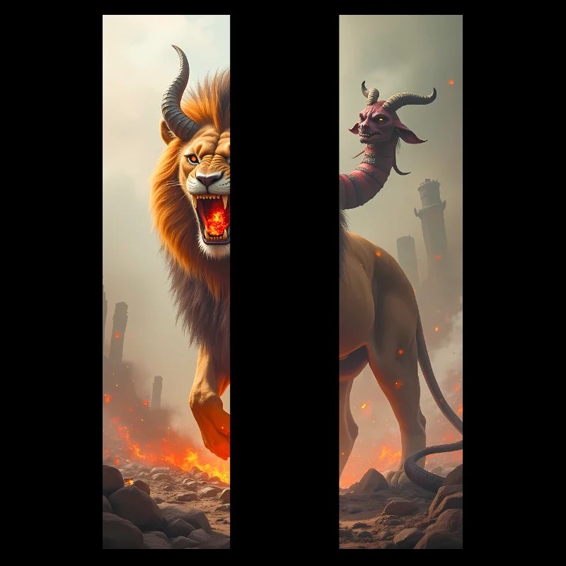 Chimäre, dreiköpfiges Monster, feuerspeiender Löwe