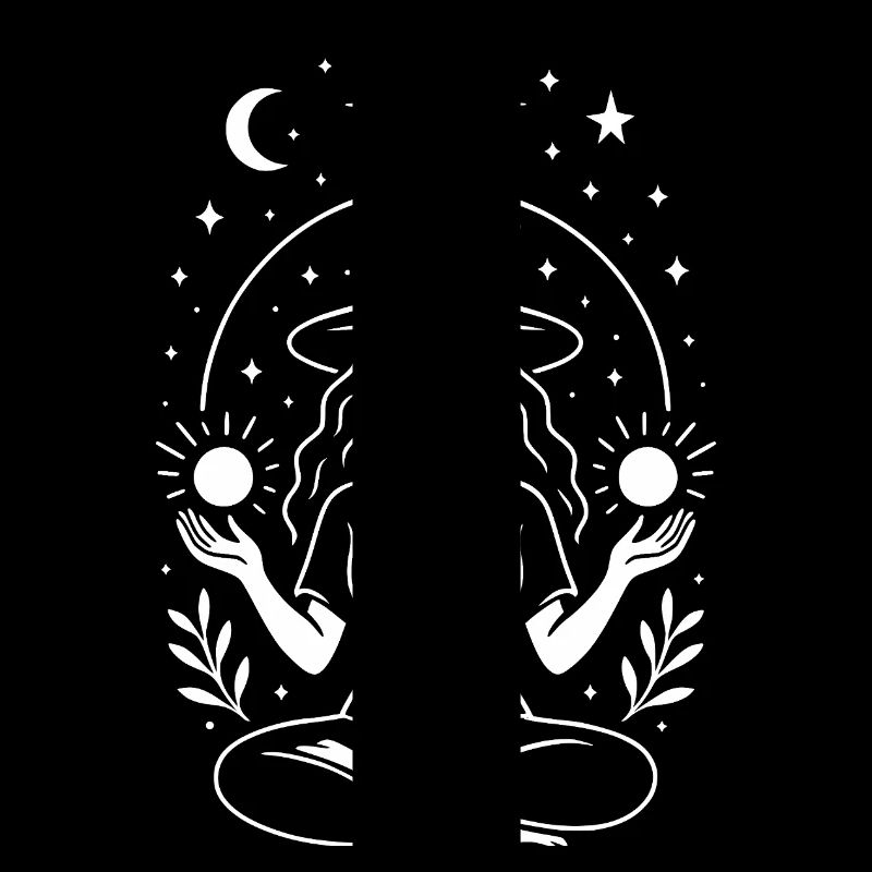 Witch in meditation magic and energy white outline
