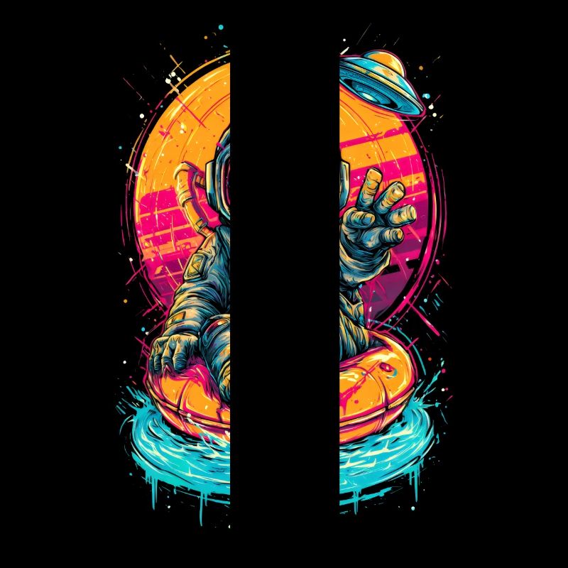 Floating Astronaut with Donut Ring – Neon Space Su