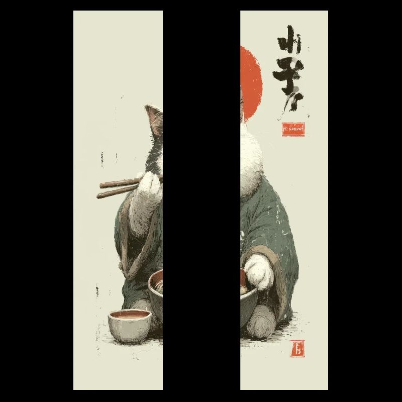 Samurai Cat Slurping Ramen